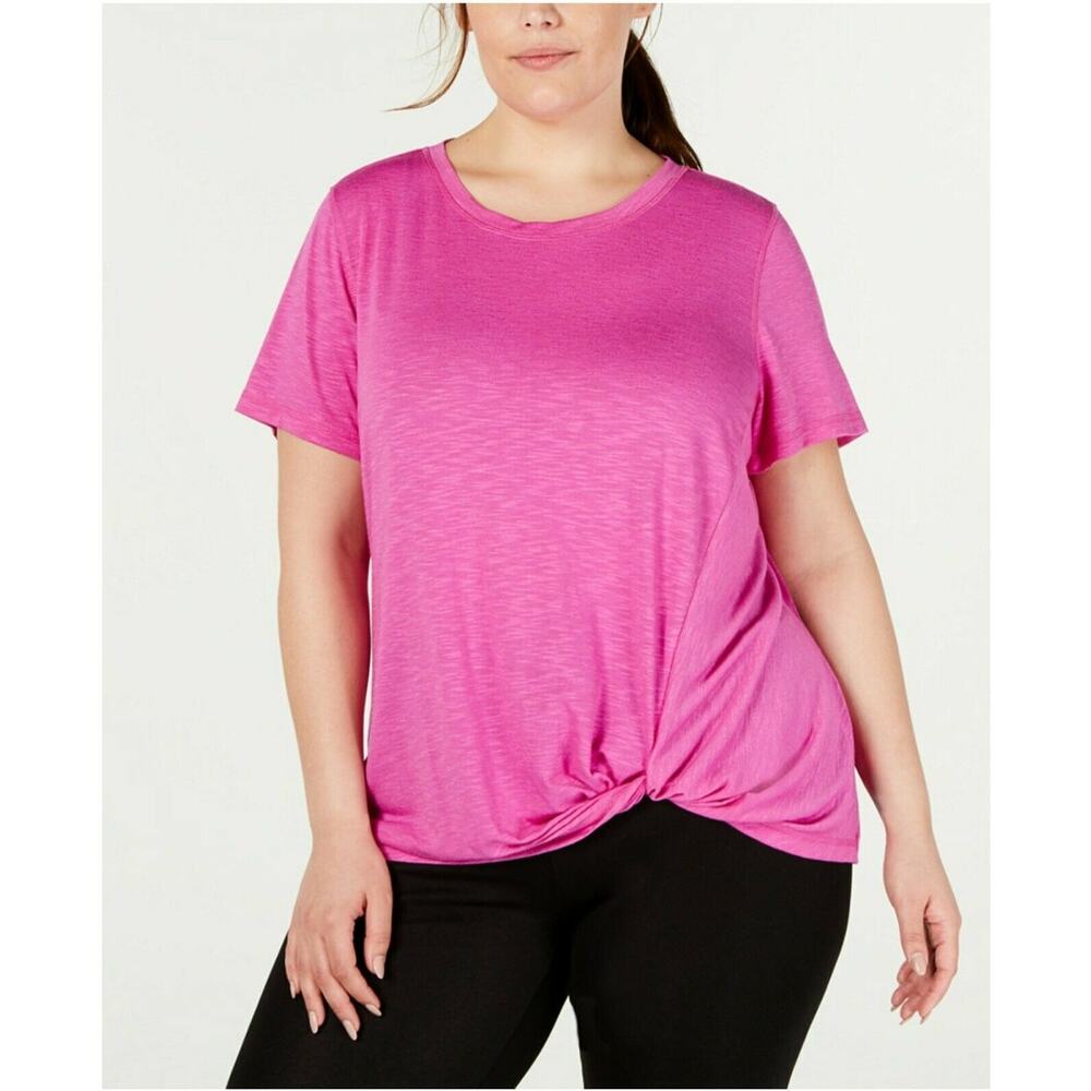 Ideology Womens Short Sleeve Knot-Front T-Shirt Top Dark Purple Plus 2X $35 NWT